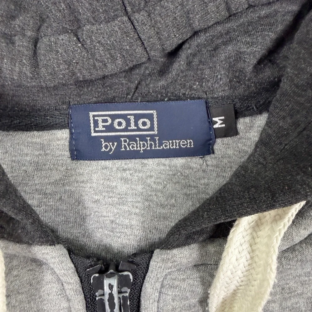 Vintage 90s Polo Ralph Lauren Hoodie Mens M Fits L Gray Red Colorblock Zip Y2K